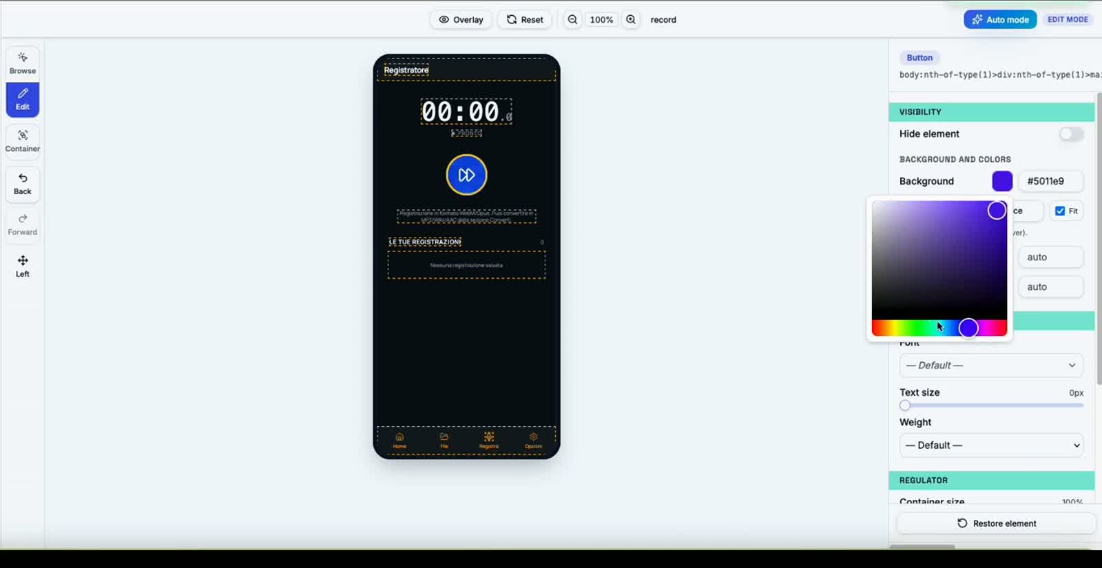 Emulatore mobile con anteprima live