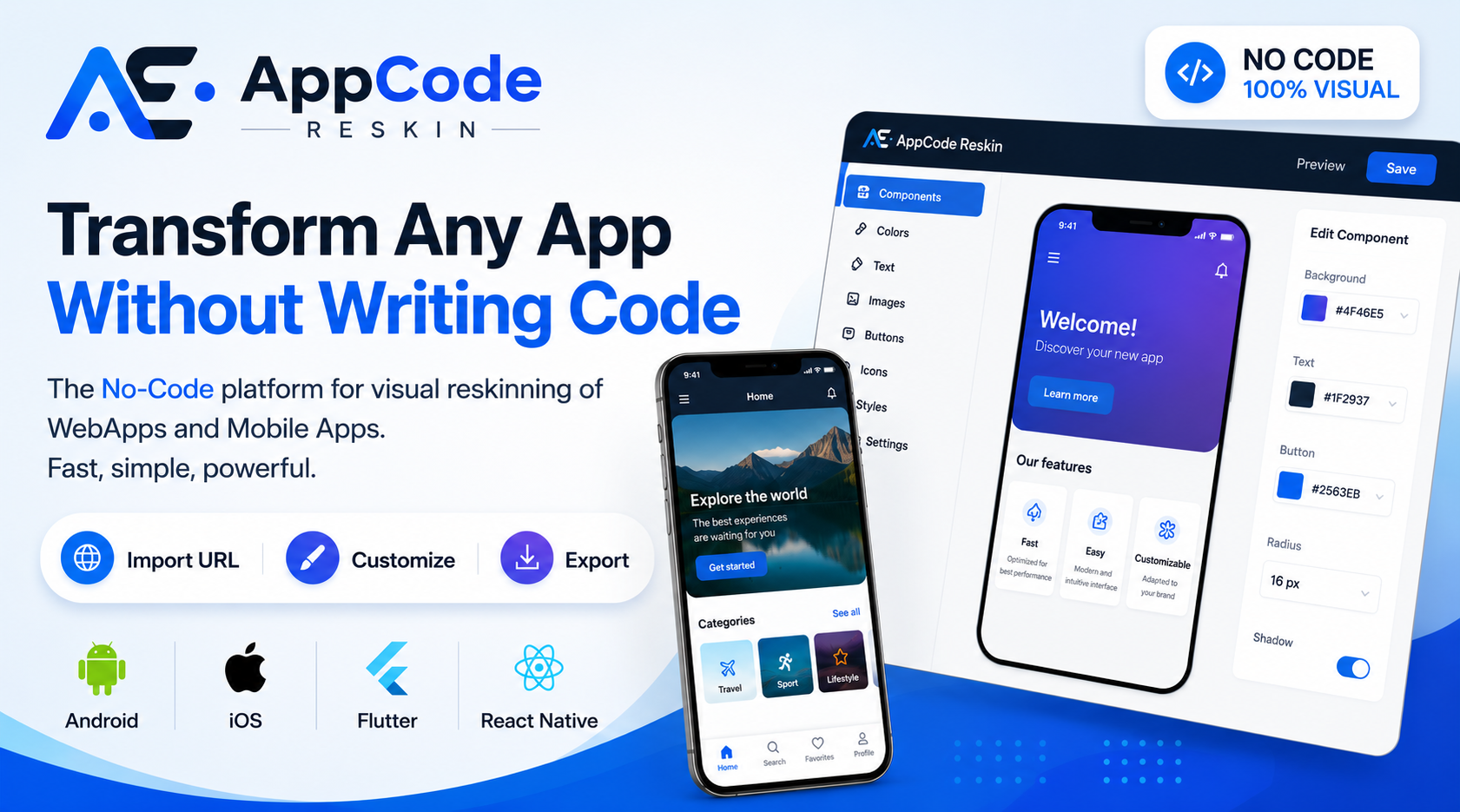 Anteprima della piattaforma AppCode Reskin