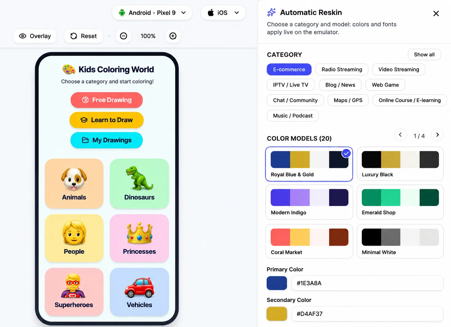 Automatic reskin applied to the same app
